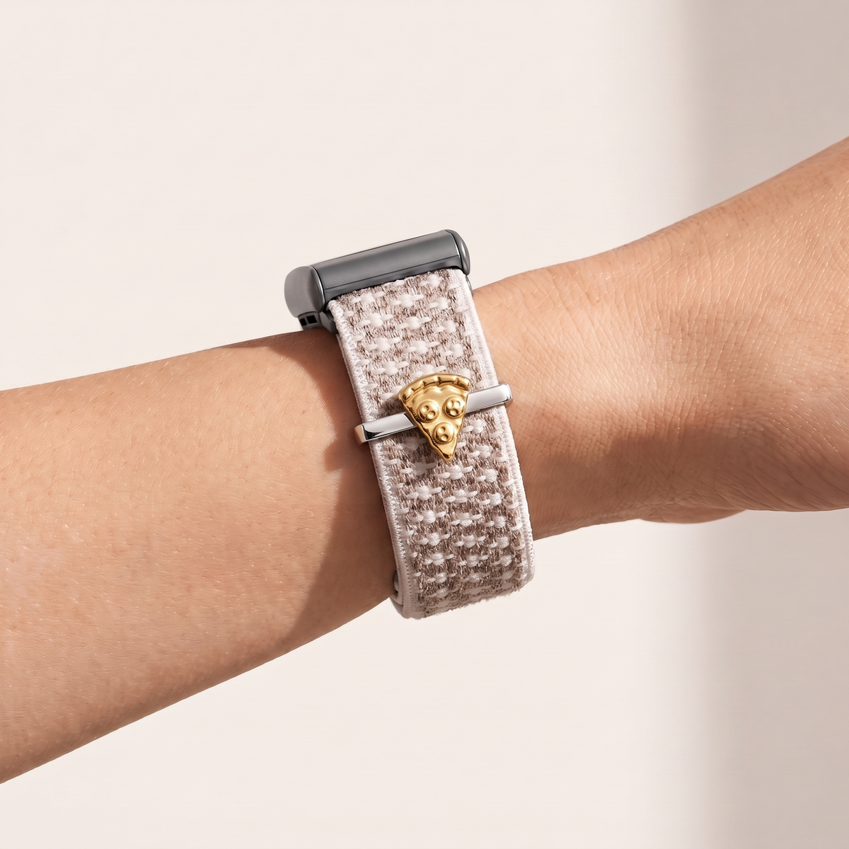 Charm Bar · Pizza worn on a knit band