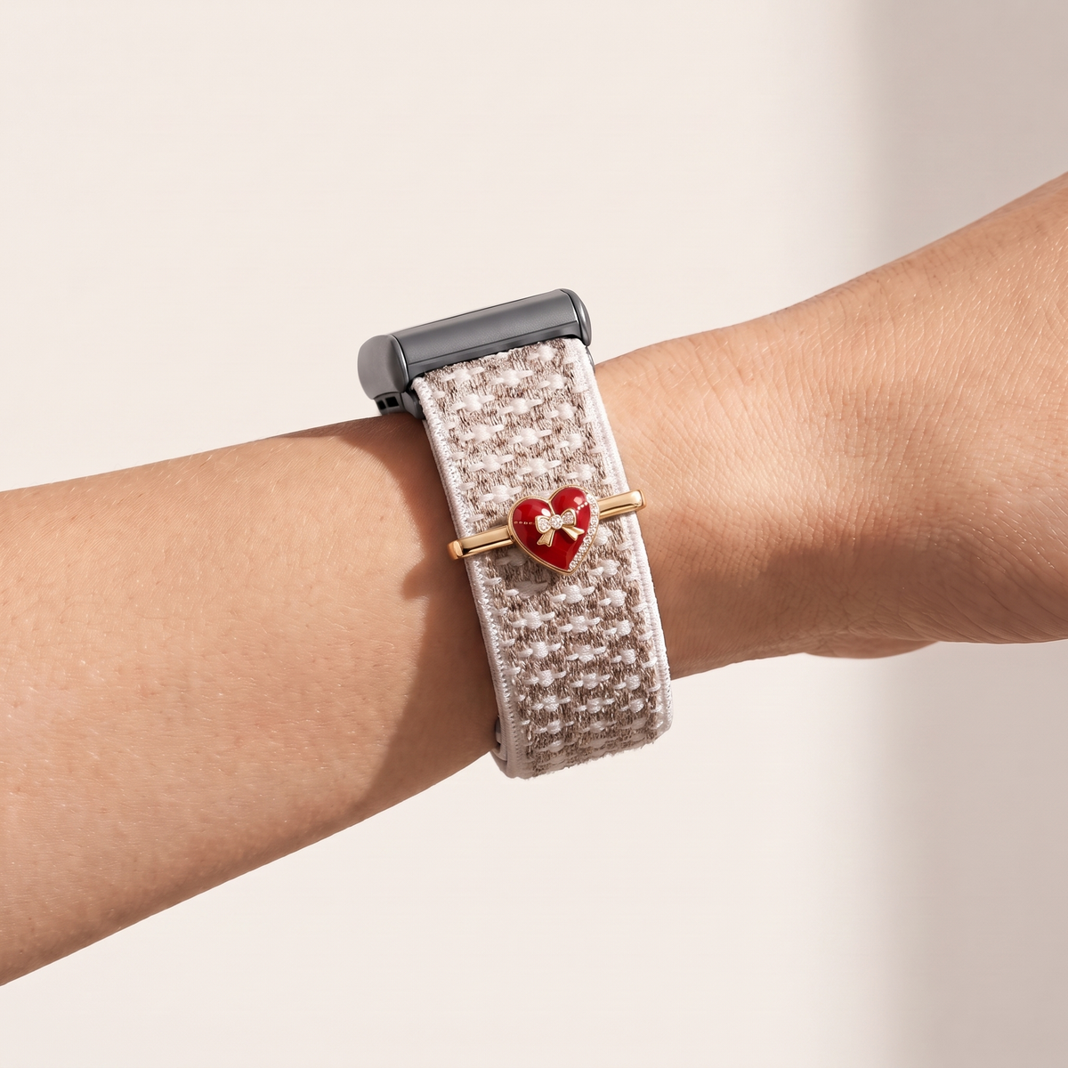 Charm Bar · Red Heart worn on a knit band