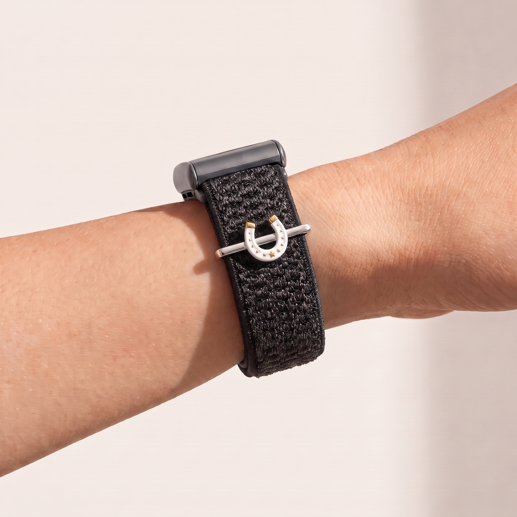 Charm Bar · Horseshoe worn on a knit band