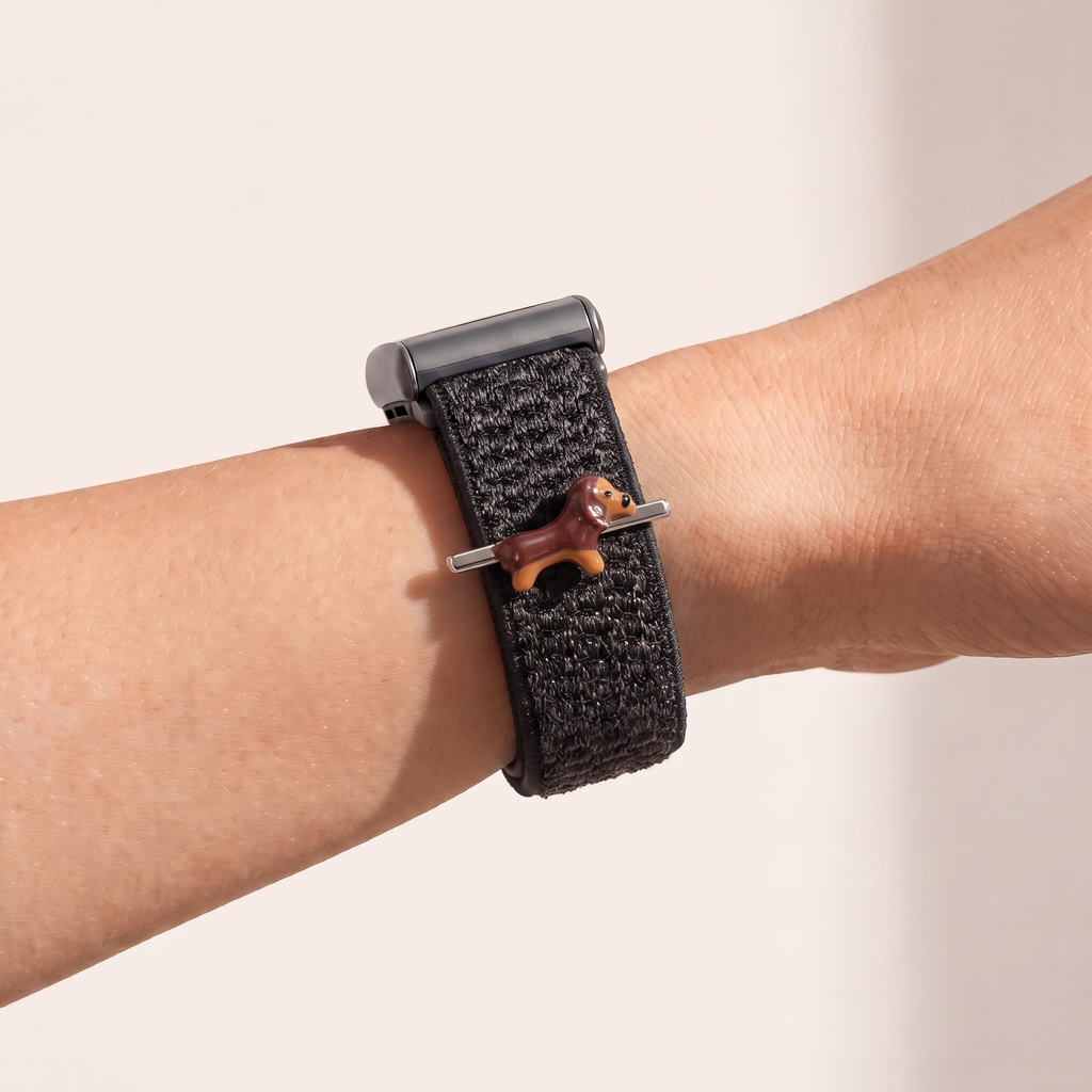 Charm Bar · Dachshund worn on a knit band