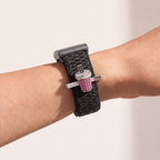 Charm Clip · Milk Tea Pink, silver worn on a knit band